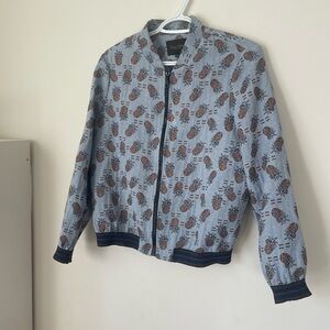 MADE IN ITALY - Luna Allegra - Light Blue Pineapple-Print Bomber Jacket - Medium